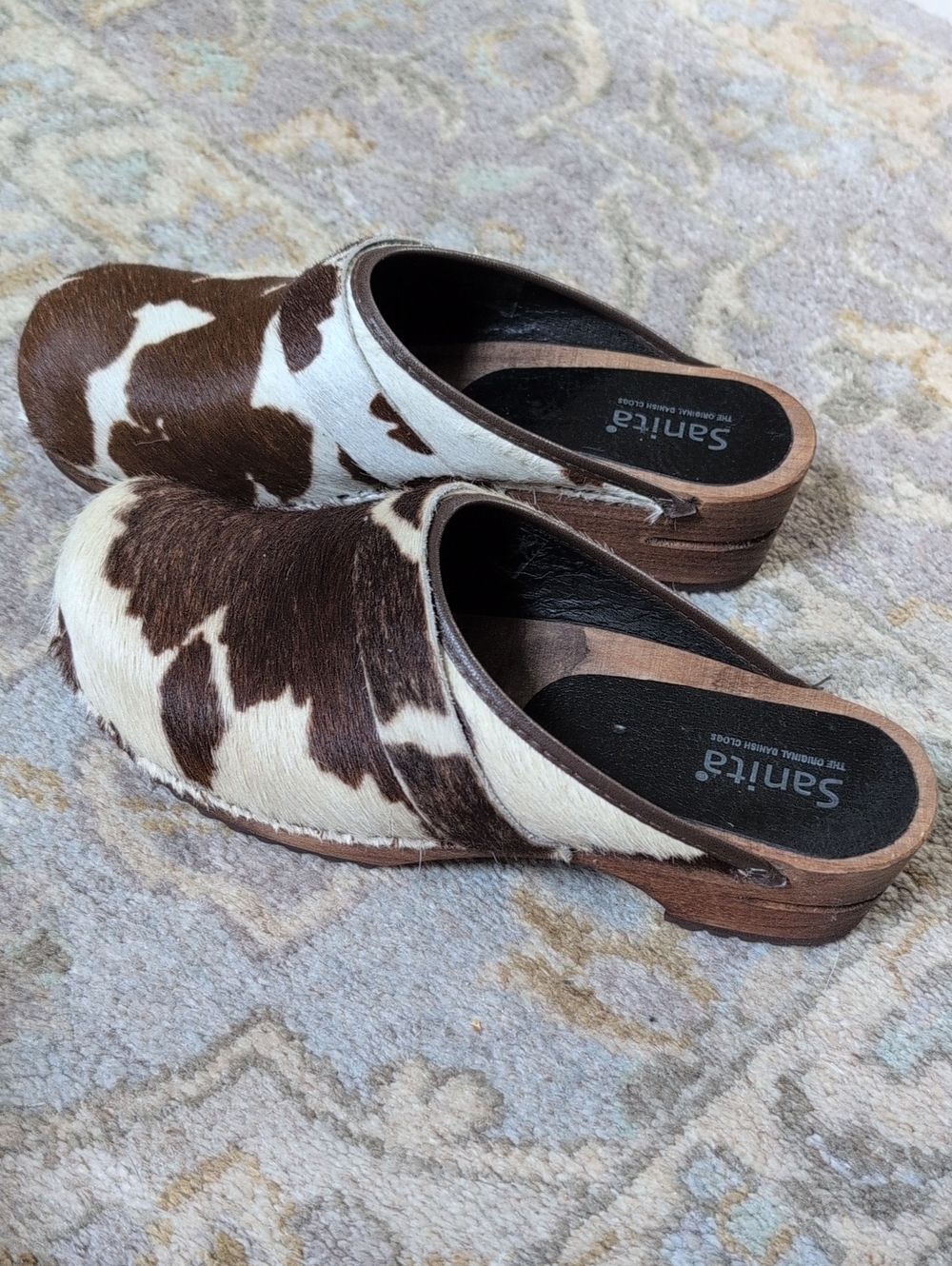 Sanita Caroline Brown Cow Original Danish Wood Clog Mules Size 40
